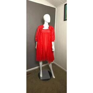 1950's Red Peignoir Set size L/XL Chiffon Babydoll Nightie + Robe